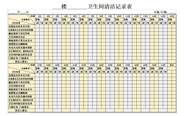 卫生清洁记录表
