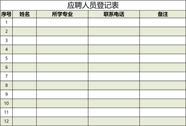 应聘人员登记表EXCEL模板