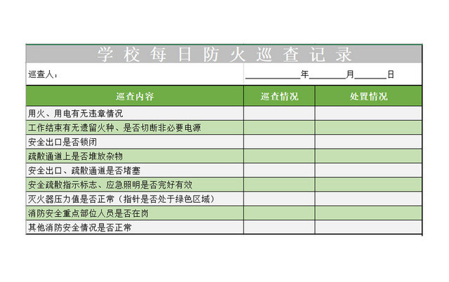 学校每日巡查防火记录表