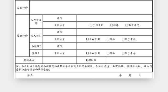 应聘人员信息登记表EXCEL模板
