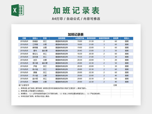 加班记录表