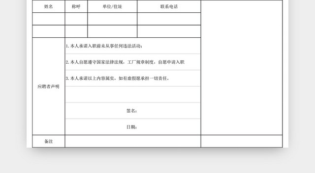 最新公司员工登记表EXCEL模板