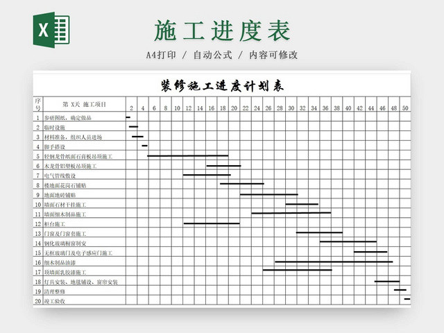 简约装修工程施工计划表进度表横道图