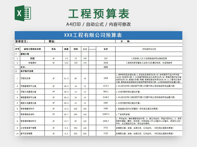 工程预算表