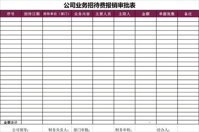 公司业务招待费报销审批表EXCEL模板