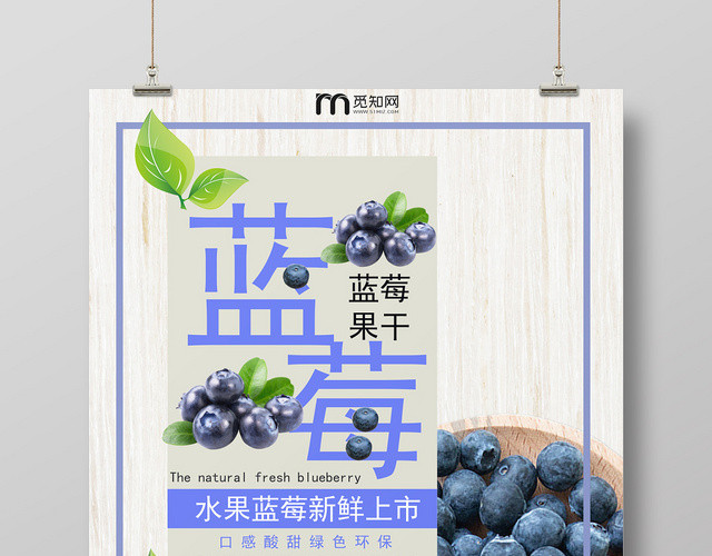 蓝色创意清新水果蓝莓海报