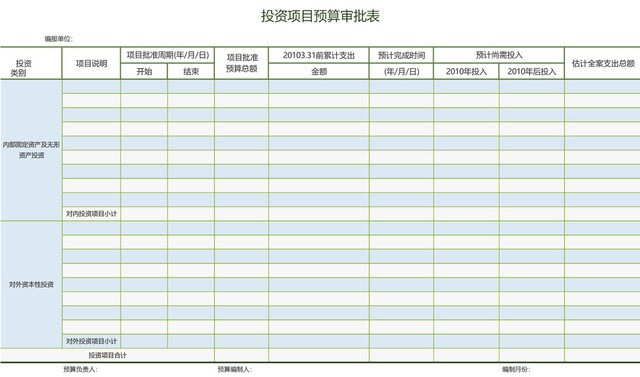 投资项目预算审批表EXCEL模板