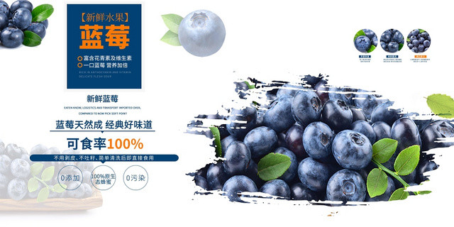 白色简约水果蓝莓促销展板