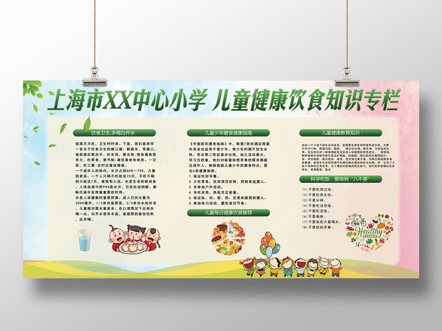 绿色儿童健康饮食知识专栏儿童每日健康饮食推荐宣传展板