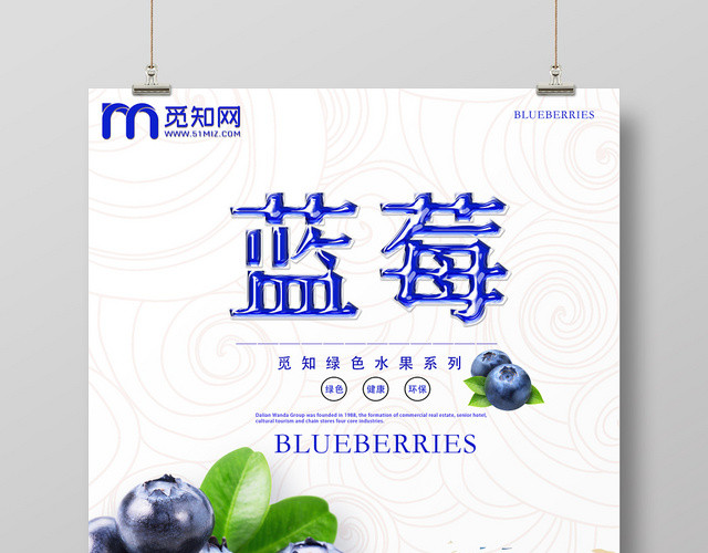 白色个性创意水果蓝莓海报