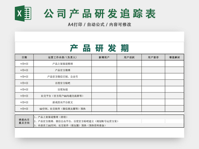 公司产品研发追踪表项目管理表EXCEL模板