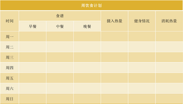 周饮食计划表EXCEL模板