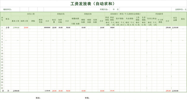 工资发放表EXCEL模板