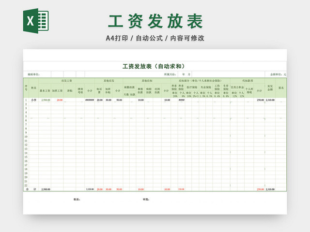 工资发放表EXCEL模板