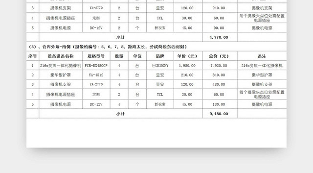 灰色简约工程报价表报价清单项目明细