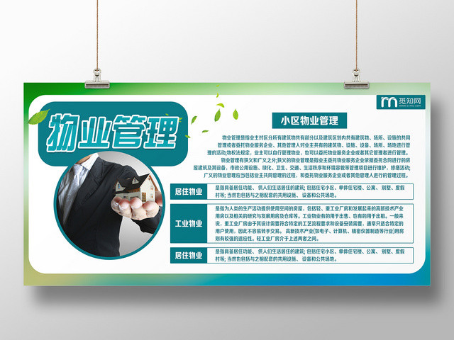 蓝绿色清新社区物业管理物业展示小区宣传栏