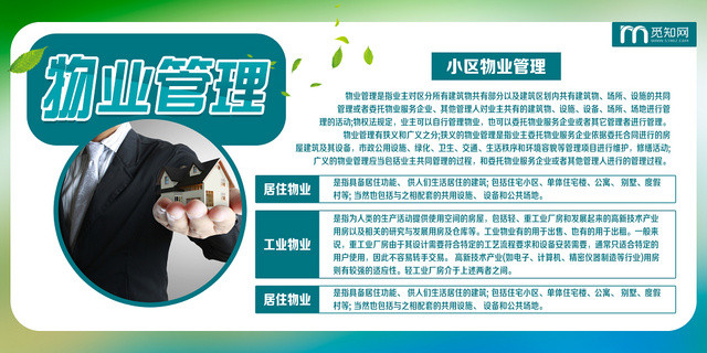 蓝绿色清新社区物业管理物业展示小区宣传栏