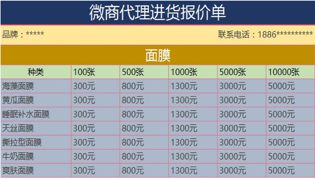 微商代理进货报价详情表