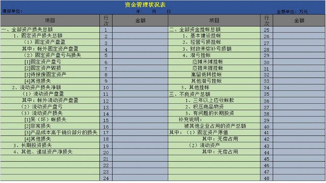 公司资金管理情况统计表