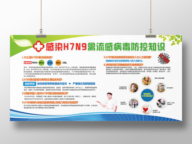 活动宣传栏环保简约感染N7N9禽流感病毒防控知识医疗展板