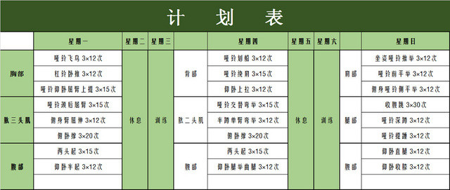 家用哑铃健身运动计划表EXCEL模板