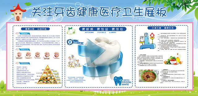 蓝绿小清新关注牙齿健康医疗卫生展板宣传