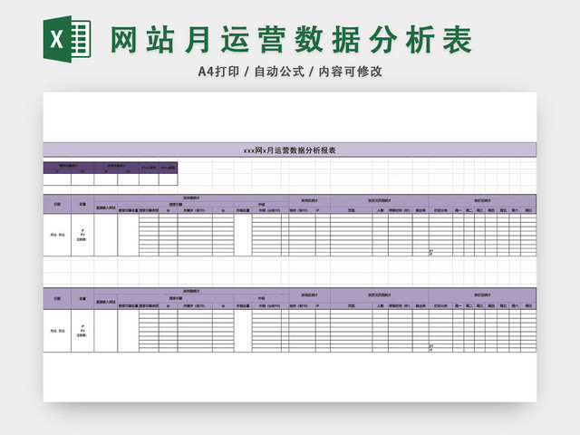 网站月运营数据分析表EXCEL模板