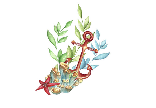 水彩海底植物