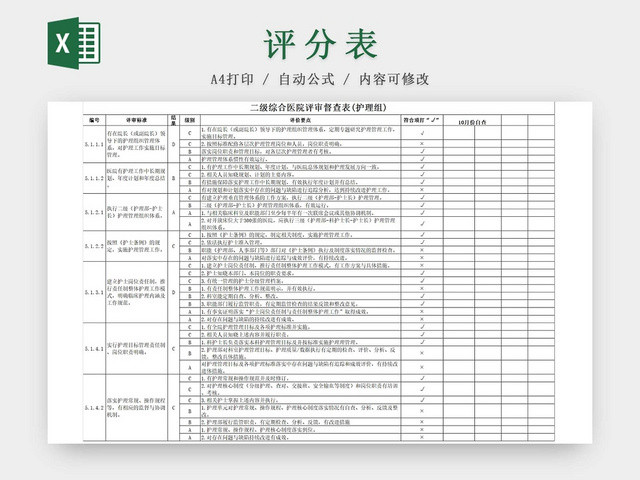 黑白简约医院评分表评分细则