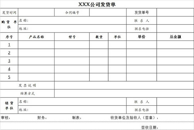 发货单发货清单货物清单