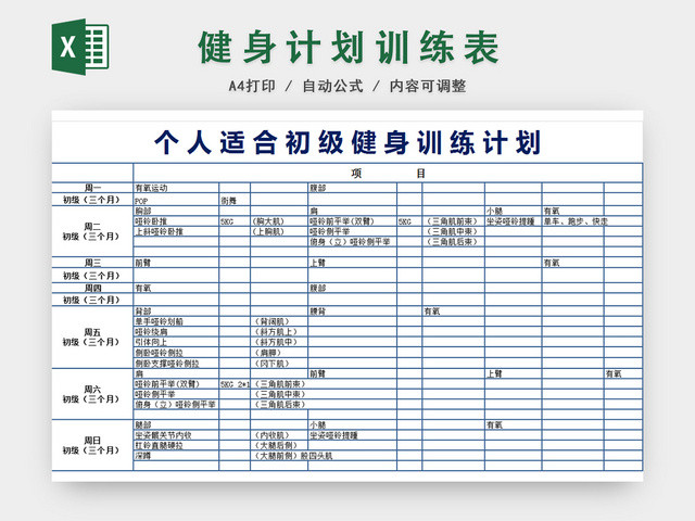 健身运动减肥计划表EXCEL模板