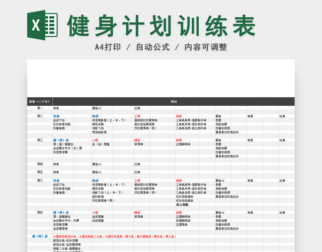 健身运动减肥计划表EXCEL模板