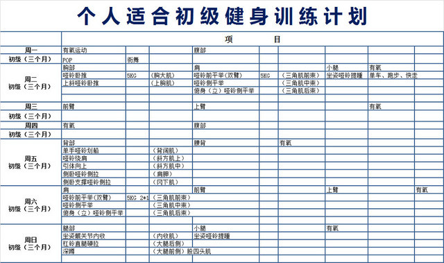 健身运动减肥计划表EXCEL模板