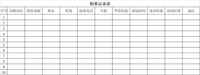 黑白简约公司人事招募记录表招聘信息登记表