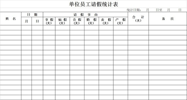 请假条员工请假统计表登记表请假申请请假凭证