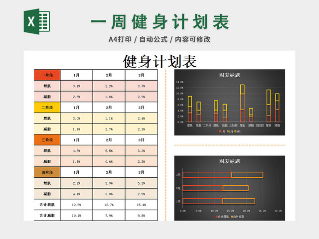 健身运动减肥计划表EXCEL模板