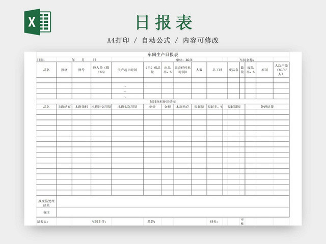 黑白简约工厂车间总产量日报表生产明细表