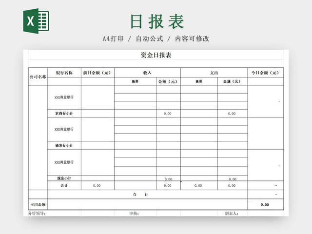 黑白简约营业情况日报表收入明细表