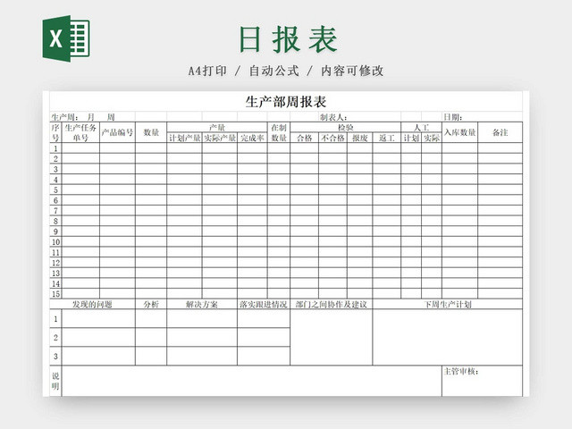 黑白简约工厂车间个人产量日报表物业项目处生产明细表