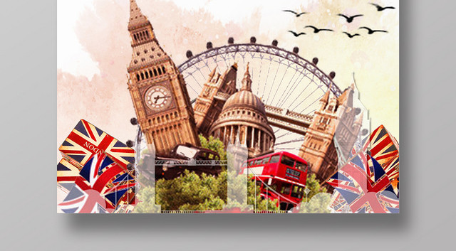 简约大气白色系英国之旅旅游欧洲英国旅游海报
