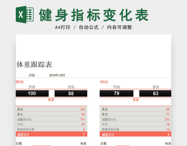 健身运动减肥计划表EXCEL模板