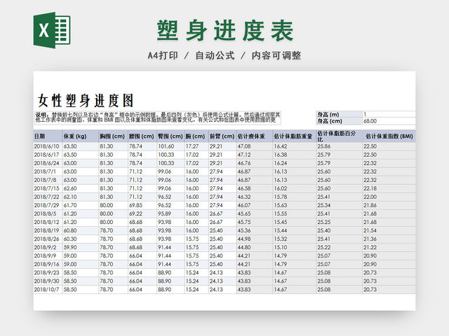 健身运动减肥计划表EXCEL模板