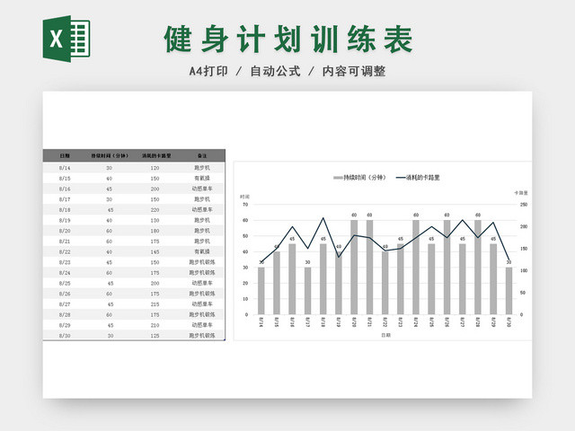 健身运动减肥计划表EXCEL模板