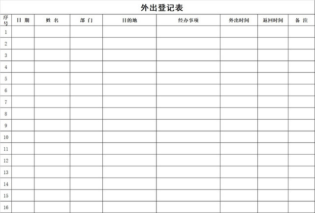 黑白简约工厂外出人员登记表人员来往明细