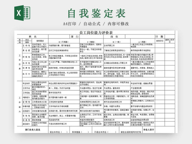 黑白简约个人能力评价员工岗位能力评价表