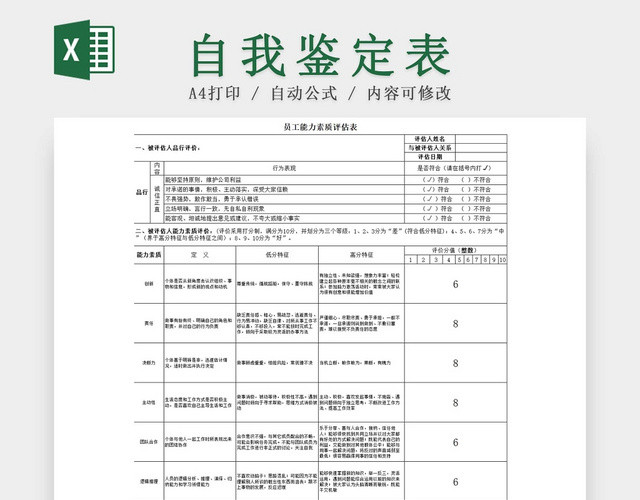 黑白简约个人能力评价员工岗位能力评价表