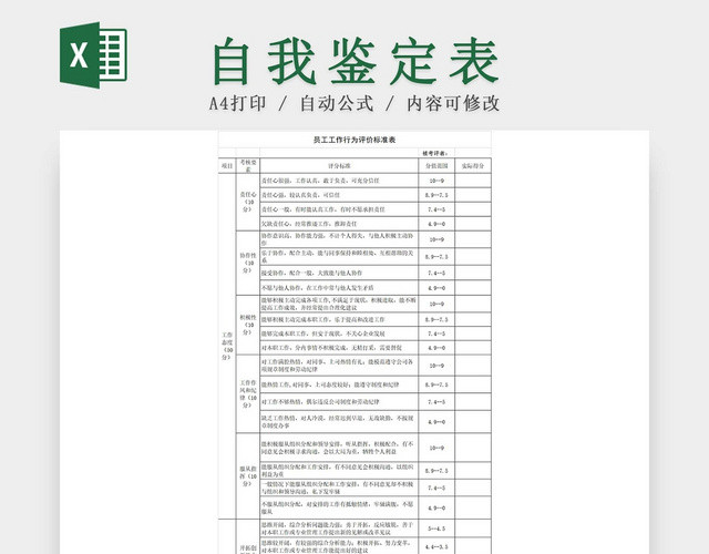 黑白简约员工工作行为评价标准表员工考核准则