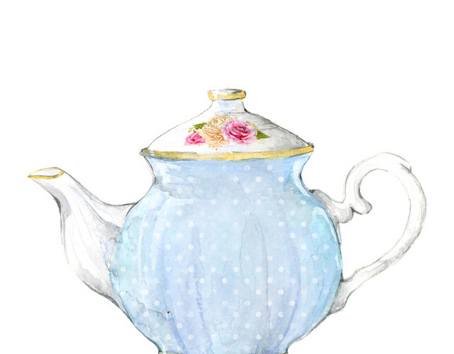 水彩欧式印花茶壶素材