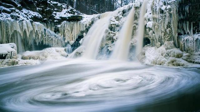 冷 霜 议案 自然 河 岩 雪 延时 水 大瀑布 漩涡