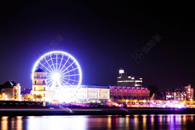 旅游唯美杜塞尔多夫摩天轮夜景背景图片